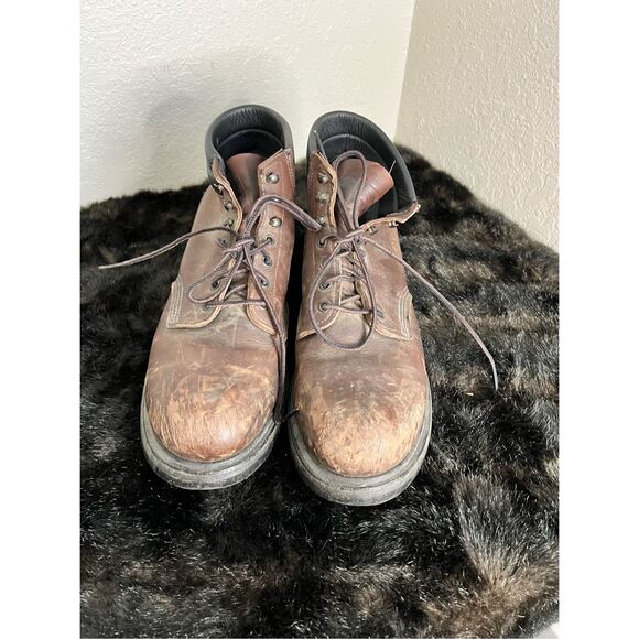 Mens Red Wing Brown Leather Steel Toe BOOTS 13